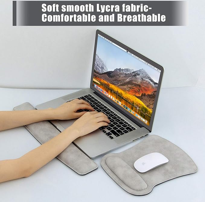 RICHEN Keyboard Wrist Rest Pad and Mouse Wrist Rest Support Mouse Pad Set,Sturdy & Comfortable & Lightweight for Easy Typing & Pain Relief-Ergonomic Support (Gray White)