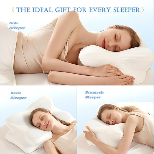 EUCIOR Cooling Gel Pillows for Neck and Shoulder,Cervical Pillow Cozy Sleeping,Odorless Ergonomic Contour Memory Foam Pillows for Side Back Stomach Sleepers with Pillowcase (White)