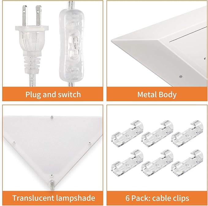 Upgraded Corner Light, 22W 2000LM LED Corner Lights for Living Room, 3000K/4000K/6000K Plug in Ceiling Lights with Switch, Lamp for Bedroom, Triangle Shape