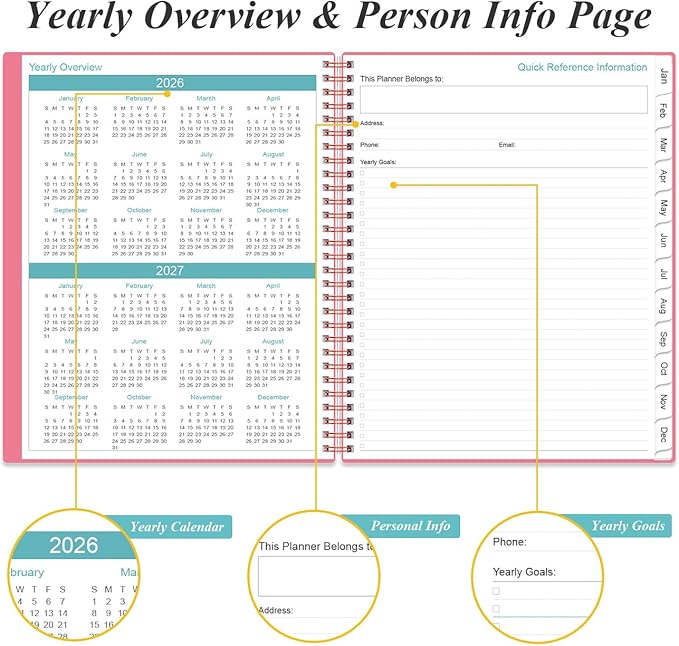 2026 Daily & Monthly Planner - One Page Per Day, Daily Planner from January 2026 - December 2026, Planner 2026 with 12 Monthly Tabs, 8.5" x 11", Pink