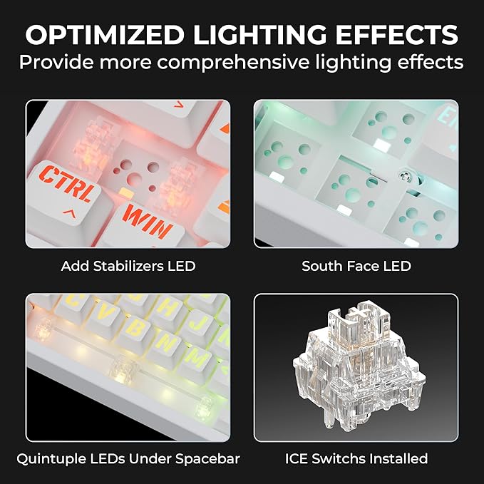 XVX M67 Wireless 60% Percent Keyboard, QMK/VIA Topographic Gaming Keyboard, Tri-Mode Thocky Creamy Mechanical Key Board, Hot Swappable Gasket Mount RGB IMD Tech for Win/Mac, Miami Theme, White