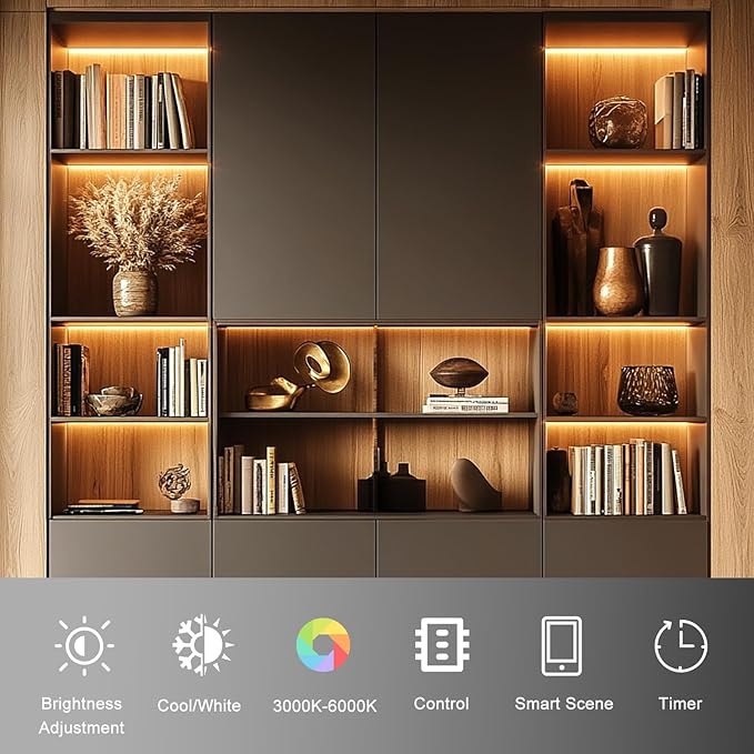 Cefrank Smart Under Cabinet Lighting, 4-Pack 12" V Shape LED Light Bar Kit - Dimmable 2700K to 6000K Color Adjustable, Control with App - Compatible with Alexa, Google Assistant