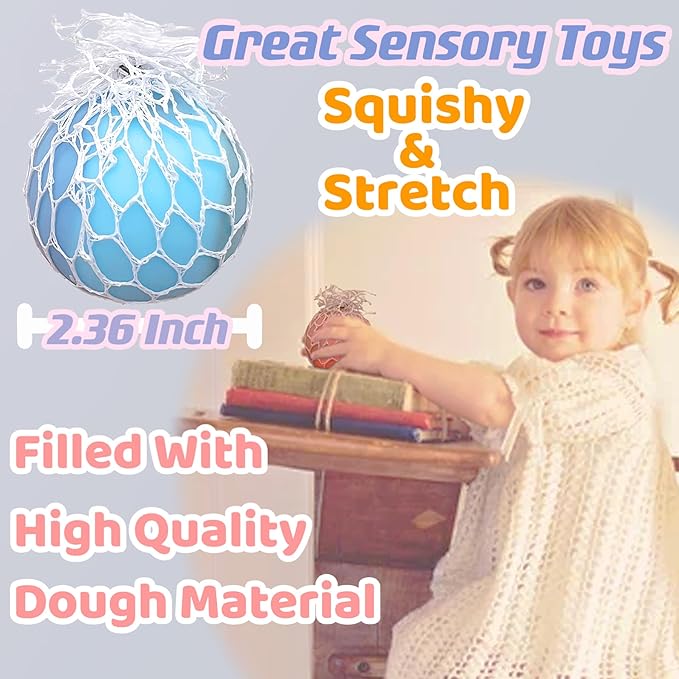 Stress Balls for Kids Fidget Toys Adults Mesh Grape Stress Ball (4Pack) Squishy Toys Fidget Squish Dough Ball Autism Sensory Toys for Autistic Children Stress Relief Toy Party Favors for 8-12