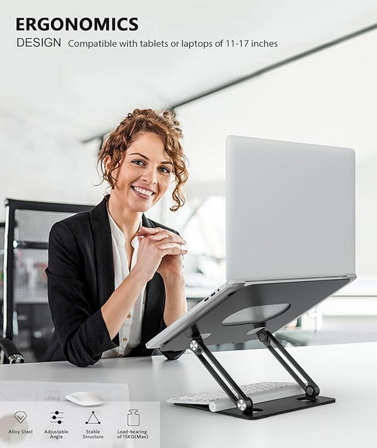 BoYata Laptop Stand, Laptop Holder, Multi-Angle Stand with Heat-Vent, Adjustable Notebook Stand for Laptop up to 17 inches, Compatible for MacBook Pro/Air, Surface Laptop, and so on (Black)