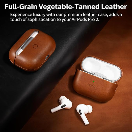 Belemay for AirPods Pro 2nd Generation Case, Compatible with MagSafe and Wireless Charging, Luxury Full-Grain Smooth Leather, Unique Patina, Comfort Grip, Compatible with Airpods Pro 2, Brown