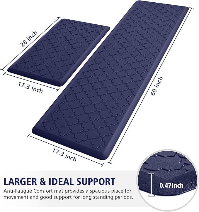 WISELIFE Kitchen Mat Cushioned Anti Fatigue Floor Mat,Thick Non Slip Waterproof Kitchen Rugs and Mats,Heavy Duty Foam Standing Mat for Kitchen,Floor,Office,Desk,Sink(Blue)