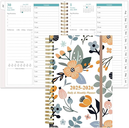 2025-2026 Daily & Monthly Planner - One Page Per Day, Daily Planner from July 2025 to June 2026, Planner 2025-2026 with 12 Monthly Tabs, 6.4" x 8.5", Rose Flower