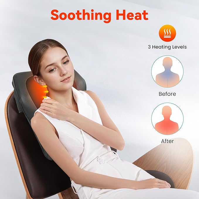 Snailax Back Massager for Back Pain Deep Tissue, Shiatsu Neck and Back Massager with Heat, Vibration, Kneading Massage Pillow for Neck, Shoulder, Gifts for Mom, Dad