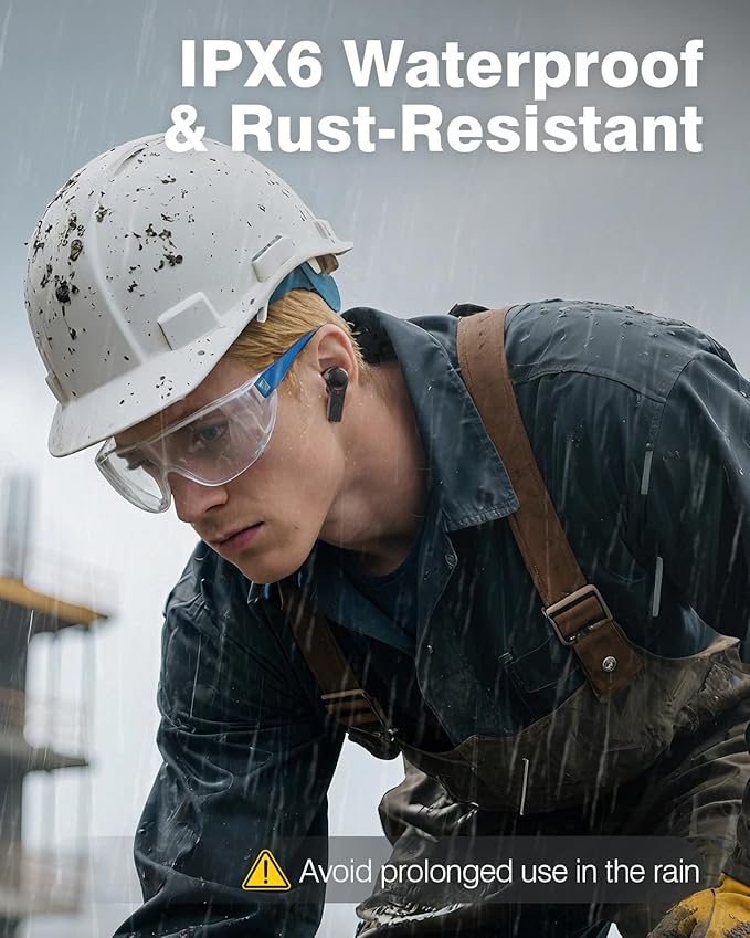 29dB SNR Wireless Earbuds Bluetooth 5.4, 70H Playtime Military IPX6 Waterproof Headphones, 66ft Range Sport Earphones for Construction Running Gym