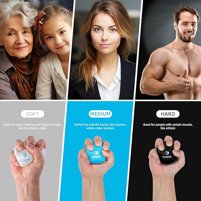 Stress Ball, Tri-Density Stress Balls for Adults & Grip Strengthening, Squeeze Balls for Hand Therapy, Squishy Stress Ball, Hand Strengthener Ball, Hand Balls for Therapy