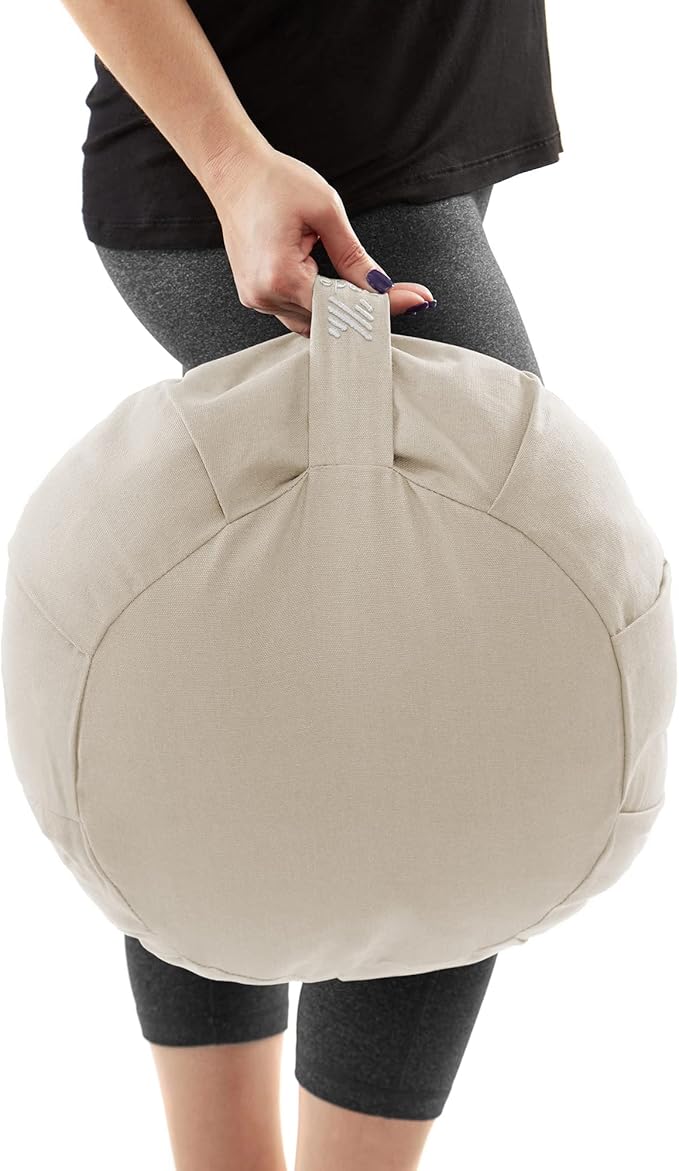 Zafu Meditation Cushion, 15" Round Buckwheat Yoga Pillow with Organic Cotton Cover