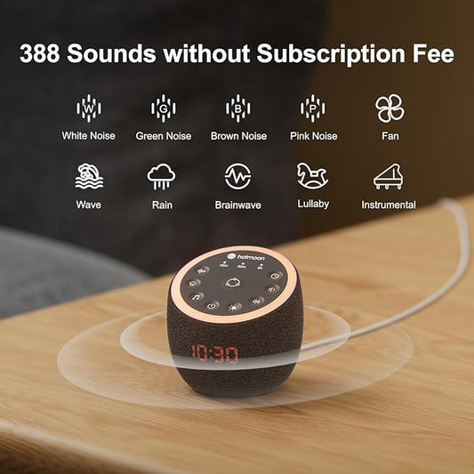 Hotmoon Cocoon Pro 2 Sound Machine 388 Soothing Sounds for Babies & Adults, Smart Night Light, Sleeping Timer, App Control, White Noise Green Noise Maker, Nature Rain Ocean Sound, Plug-in