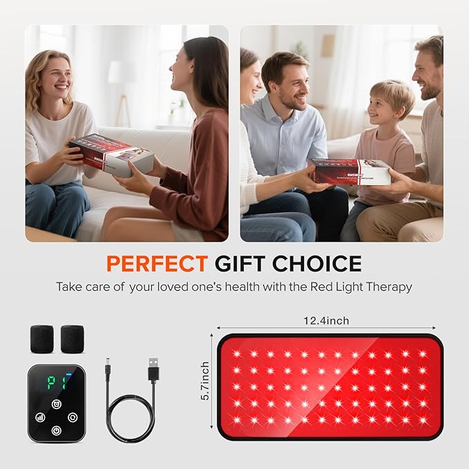 Cordless Red Light Therapy Belt, 3000mAh Battery Rechargeable Magnetic LED Screen Controller, Portable & Cordless, 12.4" * 5.7" Cordless Infrared Red Light Therapy for Body Back Knee Leg Pain Relief