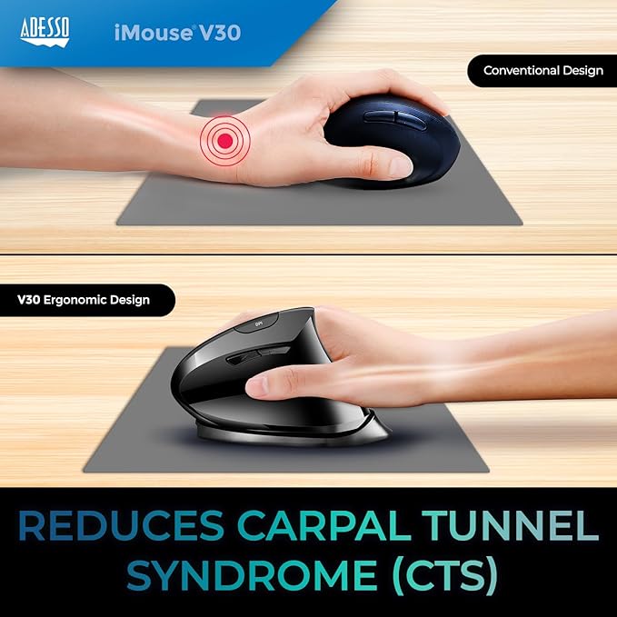 ADESSO iMouse V30 Wireless Adjustable Vertical Ergonomic Mouse with Customizable Angles and DPI Switch - Advanced Optical Sensor Technology, Reduces Wrist Strain, 2.4GHz USB Receiver, TAA-Compliant