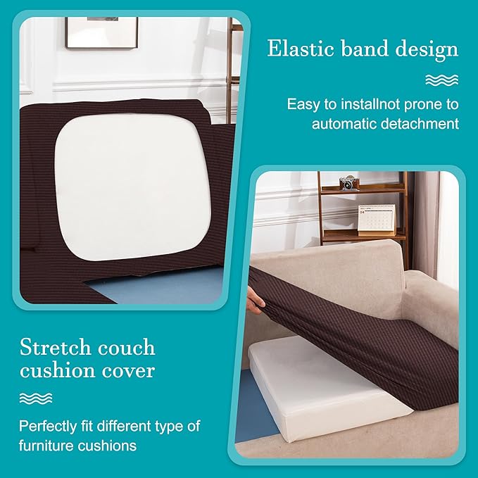 12Pcs Stretch Patio Cushion Covers,Outdoor Couch Covers Replacement,Outdoor Couch & Sofa Slipcovers,for Patio Furniture Cushion Covers,Washable Reusable Furniture Protector (Coffee,Cover Only)