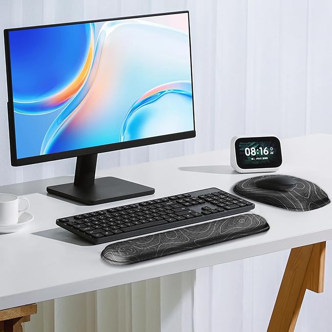 Mouse Pad with Wrist Rest, Comfortable Memory Foam Wrist Rest for Computer Keyboard, Ergonomic Mouse Pad Set for Easy Typing & Pain Relief for Office & Home Topographic