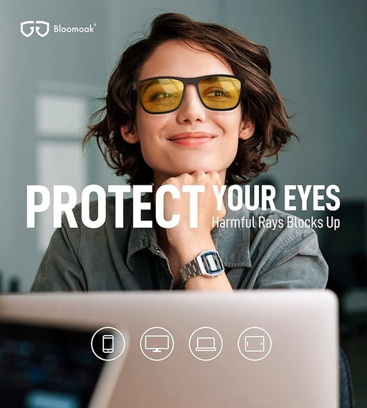 Bloomoak-99% Blue Green Light Blocking Glasses - Gaming Glasses - Anti Glare - Anti Fatigue -Suitable for Screens, Games, TVs