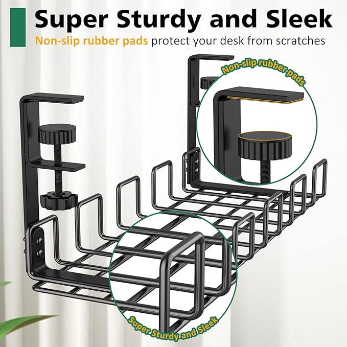 REFLYING Under Desk Cable Management Tray, L 15.7'' W 6.3'' No Drill Steel Desk Cable Organizers, Wire Management Tray