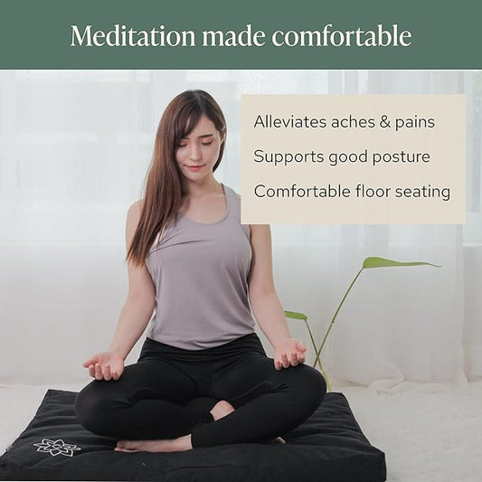 Mindful & Modern Zabuton Meditation Mat - Cotton Filled Yoga and Meditation Pad - Zabuton Meditation Cushion for Kneeling and Sitting Support - Large Rectangular Sitting Floor Pillow for Bench or Zafu