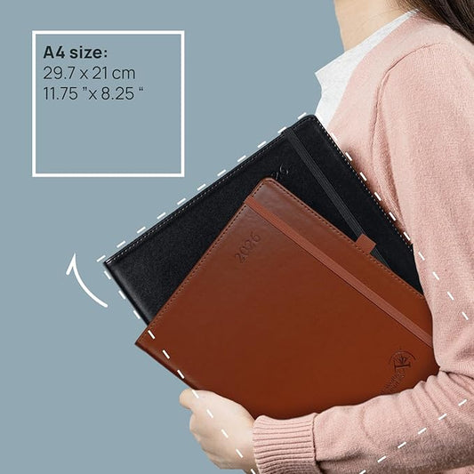 POPRUN Monthly Planner 2026-2027 (Large-8.25'' x 11.75''), 16 Months Calendaer (Dec 2025-Mar 2027) Appointment Book with Stair Tabs, Inner Pockets, Pen Holder, PU Leather Softcover - Burgundy