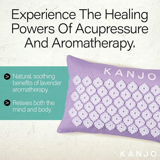 Kanjo Aromatherapy Acupuncture Pillow Lavender, 100% Cotton Linen Pillow for Back Pain and Neck Pain Relief with Natural Cork Filling
