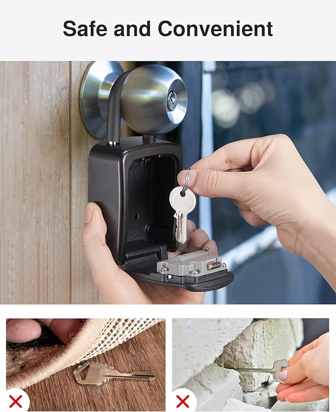 Puroma Key Lock Box, 4-Digit Combination Key Storage Lockbox, Portable Wall Mounted Security Lockbox with Code for Home, Flats, Realtors Garage Spare Keys (1 Pack, Black)