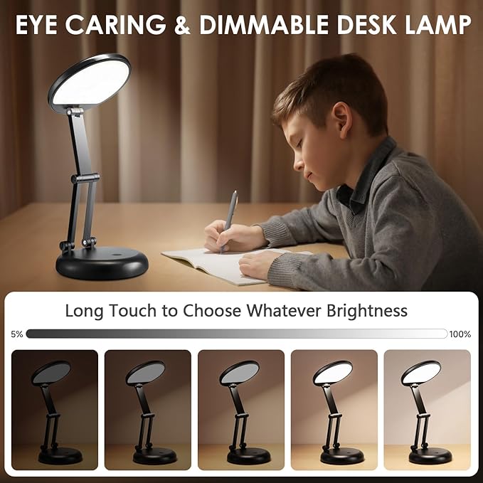 Small Desk Lamp for College Dorm Room Rechargeable 3600mAh, Foldable+Cordless Table Lamps Battery Powered Lights, Portable & Dimmable Desk Lamps for Home Office, 9 Brightness LED Desk Light Dorm Lamp