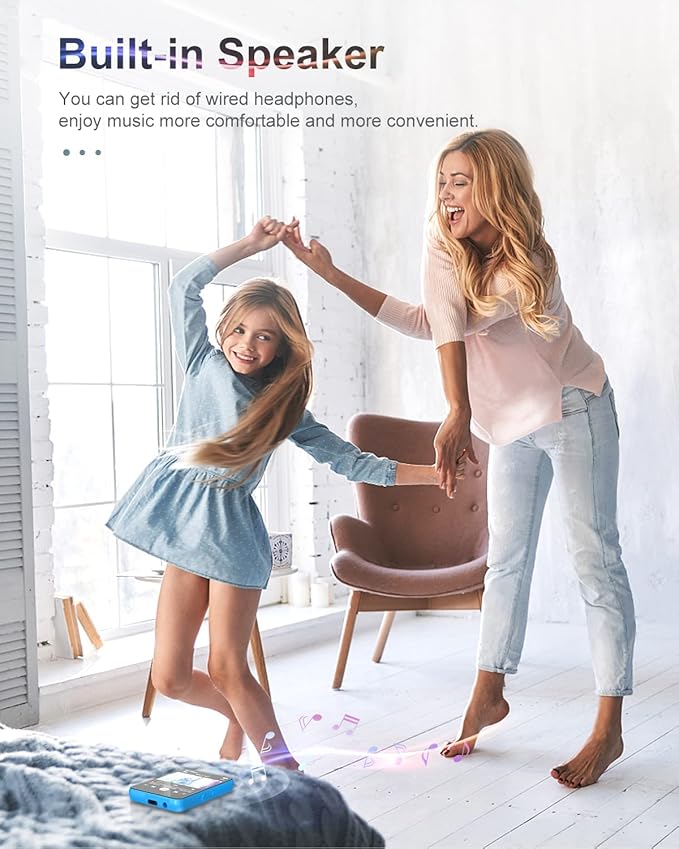 64GB 2.4" Full Touch Screen MP3 Player with Bluetooth 5.3, Portable HiFi Sound Quality Music Player with Speaker, FM Radio, Line-in Voice Recorder, E-Book, Headphones Included, Max 128GB Expandable