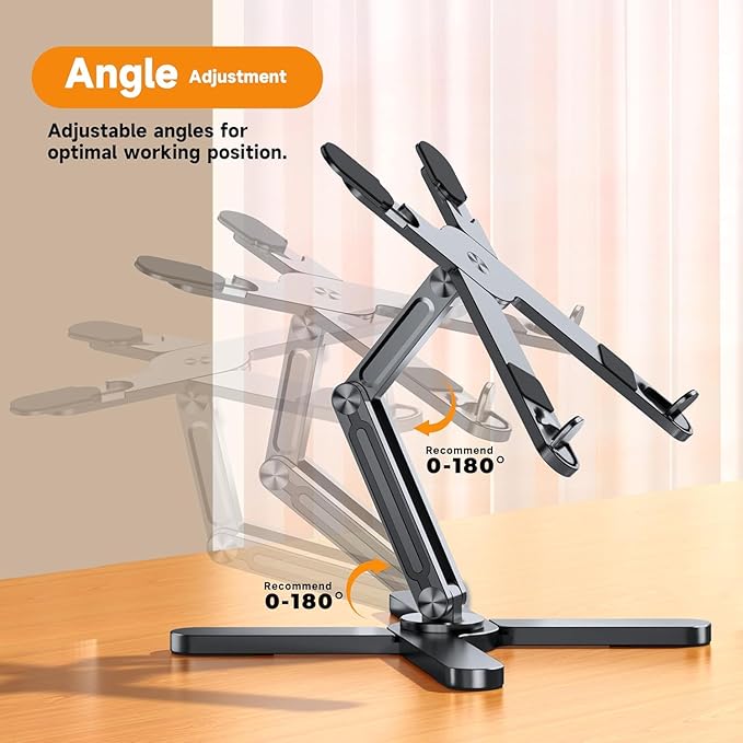 FoldWise X Premium Laptop Stand for Desk - 100% Aluminum, Portable & 360° Rotating - Adjustable Height & Angles Laptop Riser - Sturdy & Foldable MacBook Stand Compatible with All 11-18” Devices