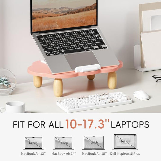 Adjustable Cloud-Shaped Laptop Stand, Pink, 10-17.3" Laptops, Ergonomic Height & Angles, Strong Stability, Effective Heat Dissipation
