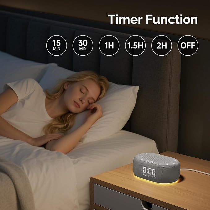 1Mii White Noise Sound Machine for Sleep, Pink Noise Machine for Baby Adults Sleeping, 18 Soothing Sounds with 7-Color Night Light, Timer, Alarm Clock, Volume Control, Remote App Control - Grey