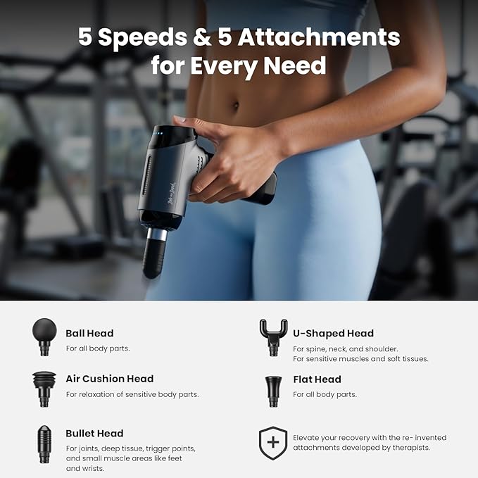 BOB AND BRAD T2 Massage Gun, Deep Tissue Percussion Muscle Massage Gun for Back and Neck, Upgraded 4000 mah Battery, Handheld Electric Back Massager for Athletes Pain Relief