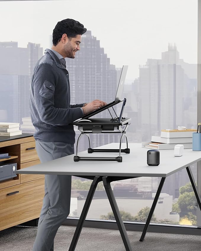 SAIJI Metal Small Laptop Standing Converter, 23" Height Adjustable Desk Riser for Tabletop, Sit-Stand Workstation, Table Extender for Desk