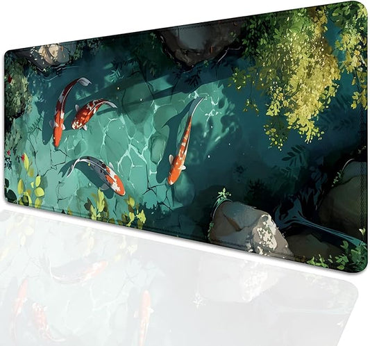 Japanese Koi Carp Fish Desk Pad Mouse Pad,Large Gaming Mouse Mat with Stitched Edges,Non-Slip Rubber Base Mous Mat for Office,Computer,Keyboard,Laptop and Home Desk Pad(27.5X11.8 in)