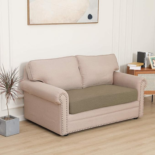 Easy-Going Stretch Loveseat Cushion Cover Sofa Cushion Furniture Protector Sofa Seat Sofa Slipcover Sofa Cover Soft Flexibility with Elastic Bottom(Loveseat Cushion, Tan)