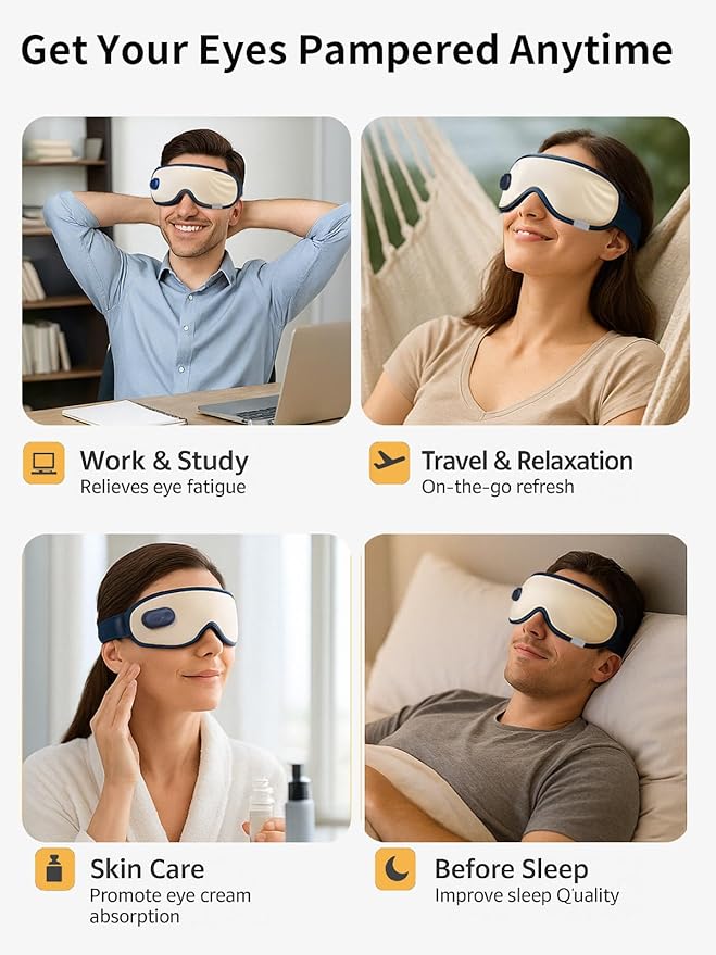 Eye Massager with Heat, Heated Eye Mask for Dry Eyes, Eye Massager for Migraine, Strain Relief, Improve Sleep, Birthday Gifts for Women Men Mom Dad