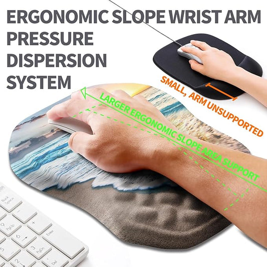 Ergonomic Slope Mouse Pad Wrist Support, Wrist Rest Mousepad for Carpal Tunnel Pain Relief with Massage Bulge and Slow Rebound Memory Foam (12x8 inch, Sunrise Beach)