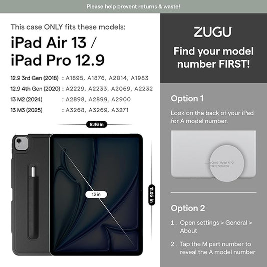 Zugu Case for iPad Air 13 Inch M3 2025 & M2 2024 &/12.9 inch (3rd/4th Gen), Slim Protective Cover with Apple Pencil Charging & Storage, Auto Wake/Sleep, Multiple Viewing Angles (Slate Blue)