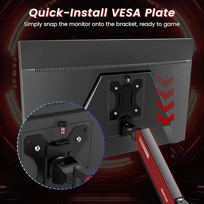 Dual Monitor Mount Gaming for Computer Screen 13-32" and up to 22 lbs,360° Rotation,+90° to -45° Tilt,180° Swivel,with C Clamp and Grommet Base,Integrated Cable Management,75x75/100x100 VESA,RED