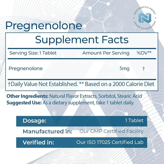 Nootropics Depot Pregnenolone Quick Dissolve Tablets | 5mg | Micronized | Mood, Cognition, & Hormone Support | 365 Count