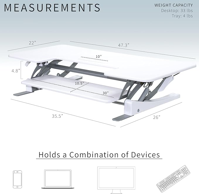 VIVO 48 inch Height Adjustable Large Stand Up Desk Converter, V Series, Quick Sit to Stand Tabletop Dual Monitor Riser Workstation, White, DESK-V048VW
