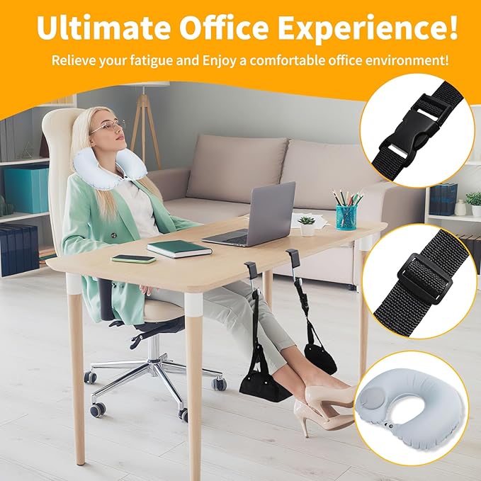 Foot Rest Hammock Under Desk,Airplane Foot Rest with Extended Adjustment Strap(24in-34.5in),Portable Desk Foot Hammock to Relax Your Feet