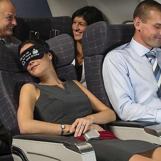 VITYA Black Do Not Disturb/Wake Me Up Double-Sided Silk Sleep Mask for Women/Men | Sleep Mask Light Blocking | Soft Breathable Sleep Eye Mask for Traveling on Airplane | Eye Mask with Elastic Strap