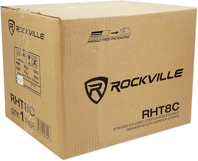 Rockville Pair RHT8C 8" Desktop Speaker Stands, 66 lbs. Capacity, Wood Finish, Resonance-Free, Cable Management, Isolation Pads, for Bookshelf/Studio Monitors