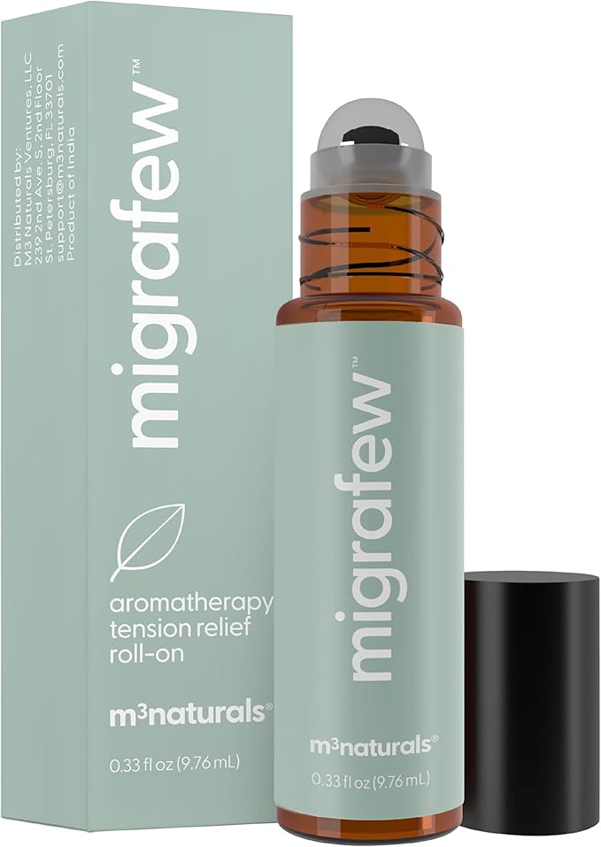 MigraFew Aromatherapy Migraine Roll On | Compact Headache Relief with Cooling Metal Roller for Head Tension and Pressure, Made with Peppermint, Spearmint and Lavender Essential Oils (0.33 FL oz) by M3