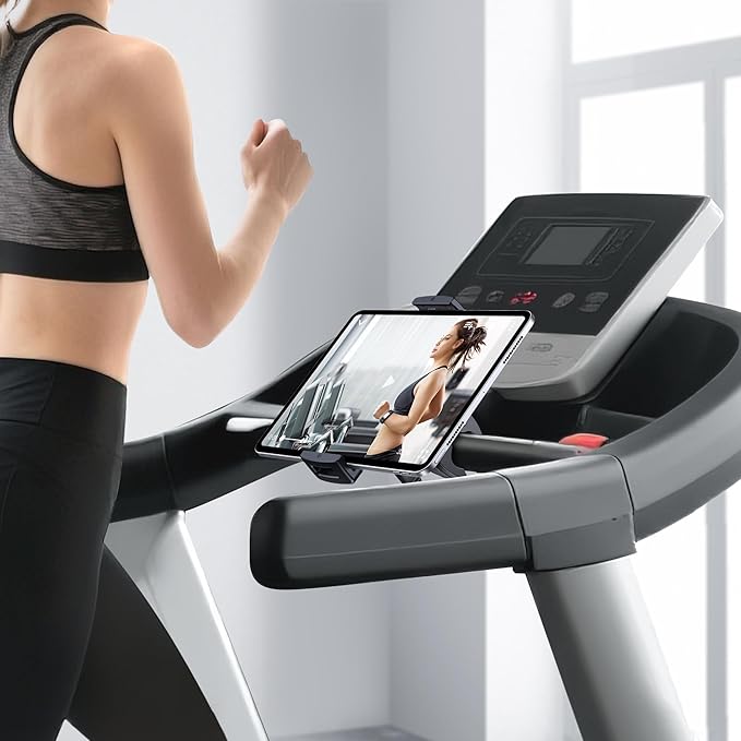 Tablet Holder Mount for Spin Bike, Tablet Clamp for Treadmill, Indoor Stationary Bike, Stroller, Peloton, Gym Trainer Handlebar Stand Fit for iPad Pro/Air/Mini, Galaxy Tabs, Phones, 4.7-13"