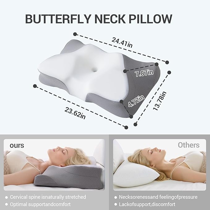 Supportive Cooling Pillow for Comfortable nap time Sleep Quality; an Ergonomic Memory Foam Pillow for Shoulder and Neck Pain Relief, Perfect for Side Sleepers(White Grey)