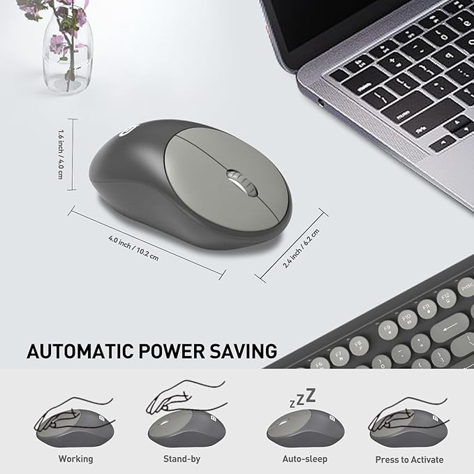 Wireless Keyboards Mouse Combos, Colorful Cute Typewriter Full-Size Retro Creamy Keyboard, 2.4GHz Sleep Mode Office Quiet Wireless Keyboard and Mouse Set for Desktop Laptop PC Computer-Black