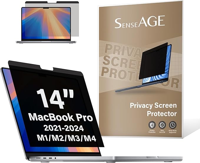 SenseAGE Magnetic Privacy Screen Filter For MacBook Pro 14 Inch (2021-2024, M1, M2, M3, M4, Pro, Max), Removable Privacy Screen Protector, Anti Glare Blue Light, Compatible with MacBook Pro 14 inch
