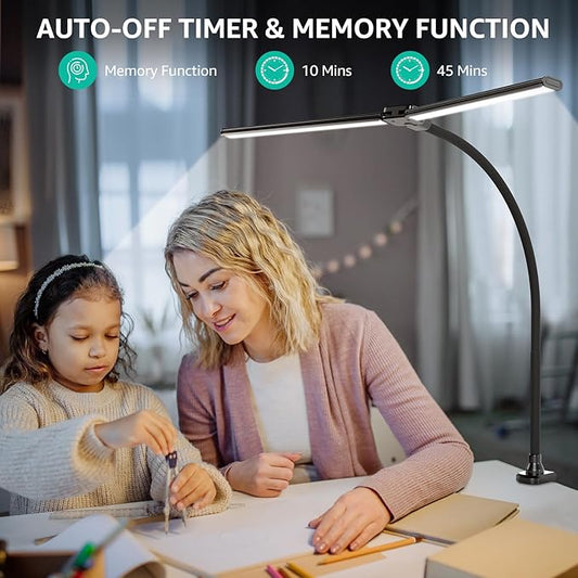 ShineTech LED Desk Lamp for Home Office, 4000K Neutral White Double Head Architect Task Lamps with Clamp, Dimmable Adjustable Flexible Gooseneck,Black